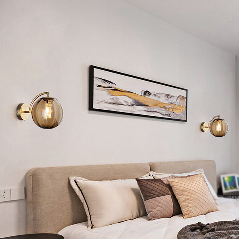 Golden Metal Lighting Polish Finish Glass Shaded Wall Light for Kitchen