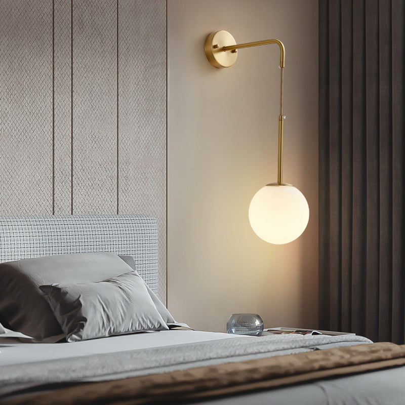 Modernism Globe Shaded Wall Light Golden Metal Lighting for Foyer