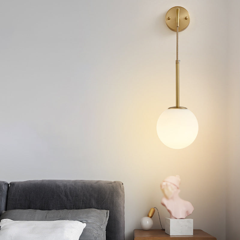 Modernism Globe Shaded Wall Light Golden Metal Lighting for Foyer