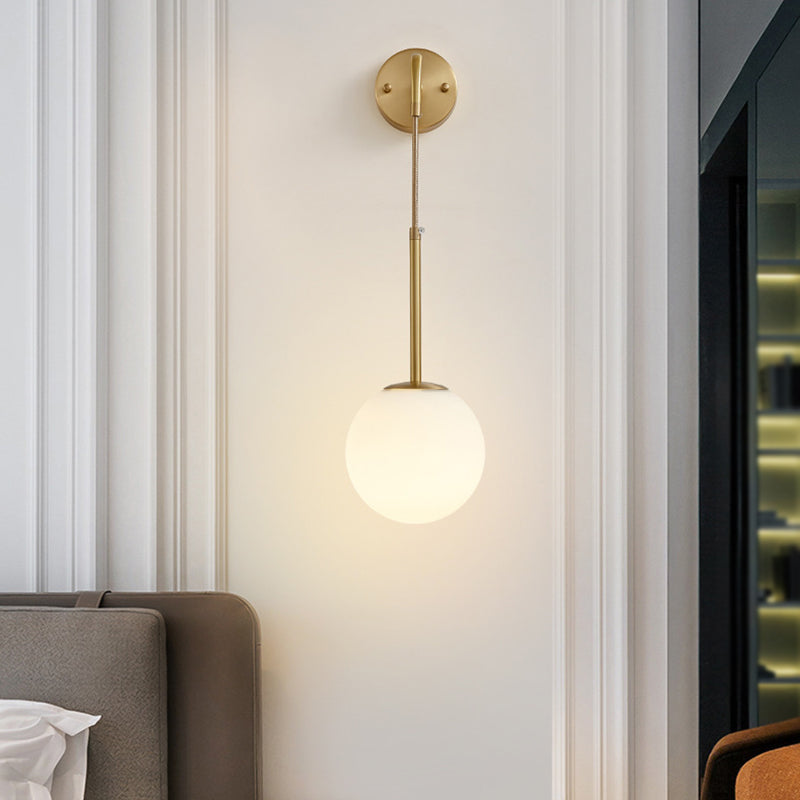 Modernism Globe Shaded Wall Light Golden Metal Lighting for Foyer