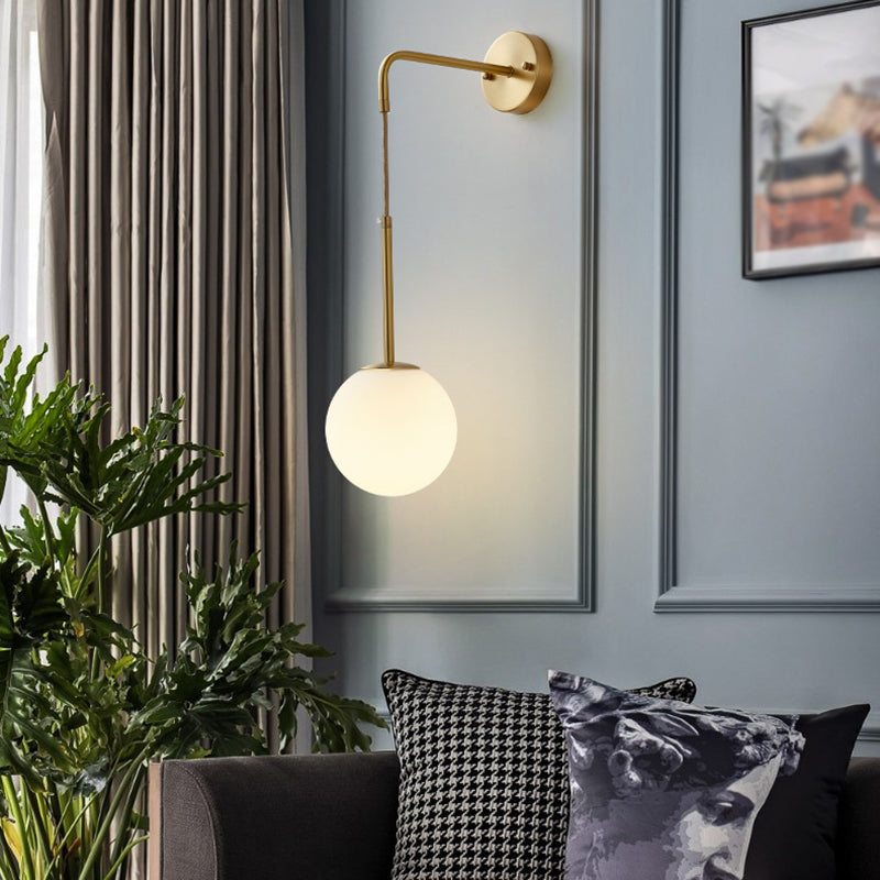 Modernism Globe Shaded Wall Light Golden Metal Lighting for Foyer