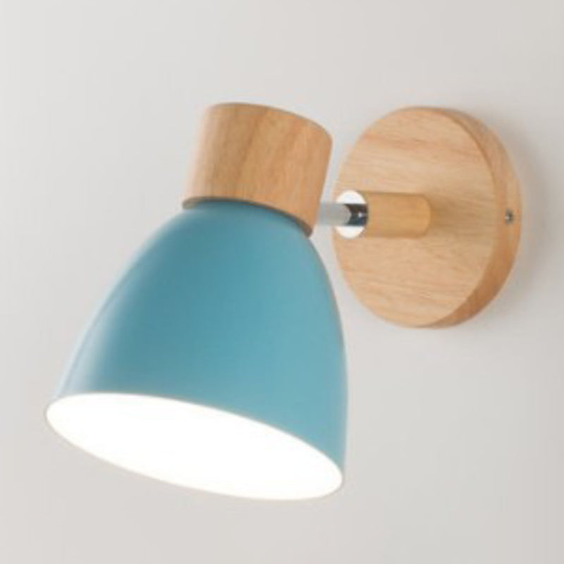 1-Light Metal Sconce Lighting Modern Wood Wall Light for Dining Room