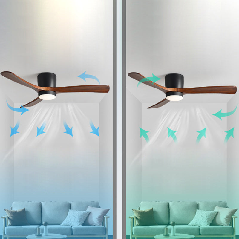 Contemporary Ceiling Fan Light Fixture Wooden LED Ceiling Flush Mount for Bedroom