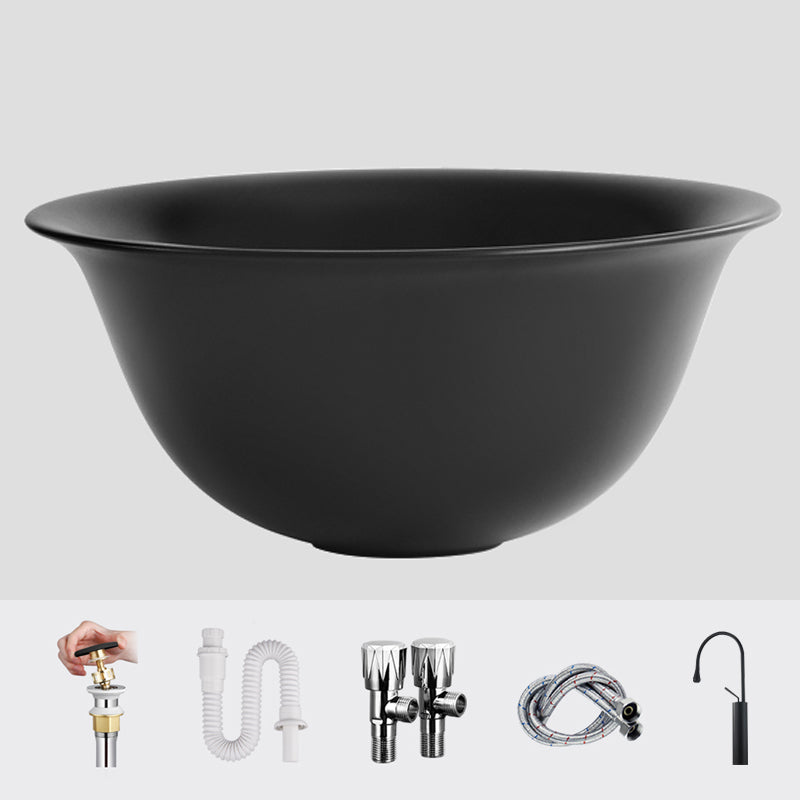 Modern Bathroom Sink Porcelain Round with Pop-Up Drain Vessel Bathroom Sink
