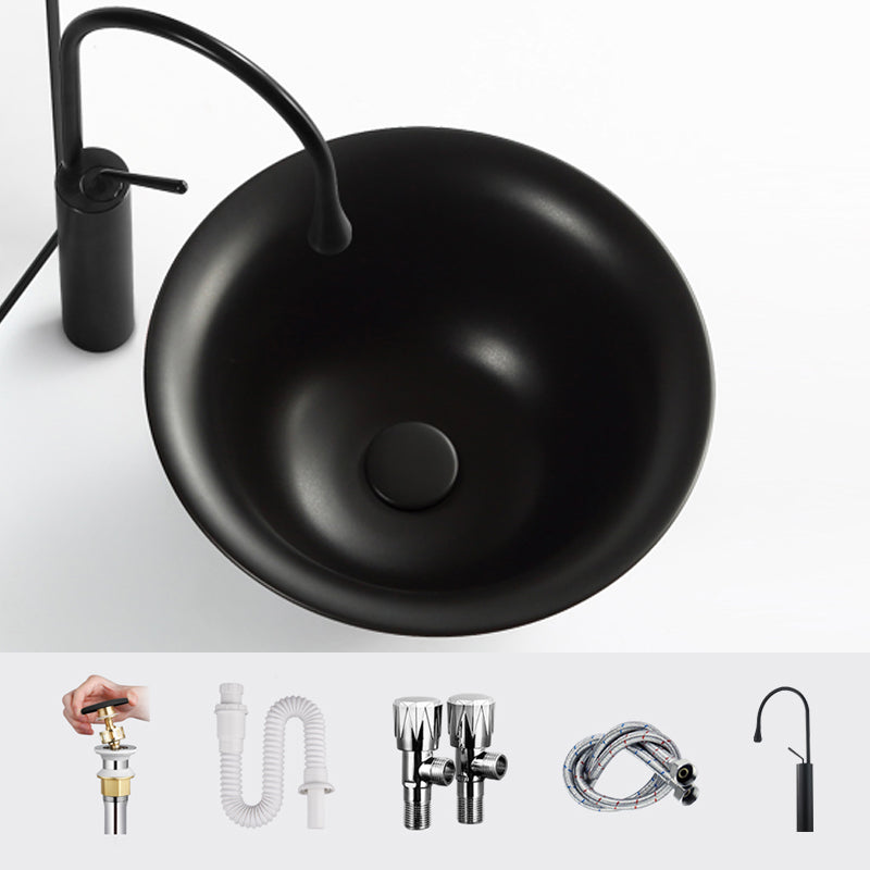 Modern Bathroom Sink Porcelain Round with Pop-Up Drain Vessel Bathroom Sink