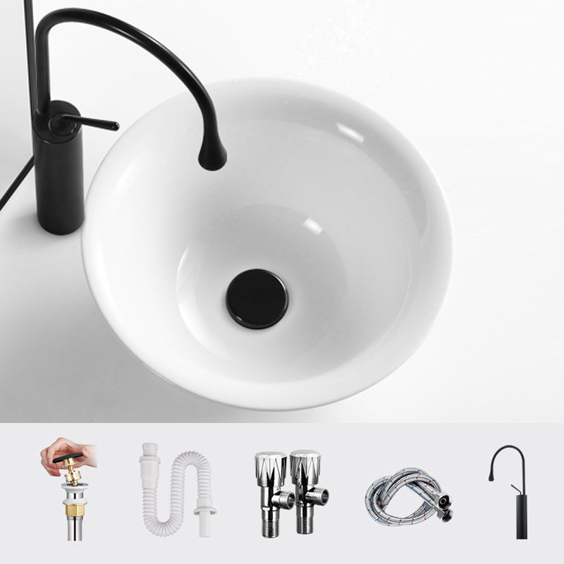 Modern Bathroom Sink Porcelain Round with Pop-Up Drain Vessel Bathroom Sink