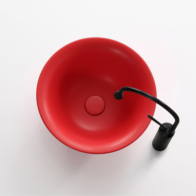 Modern Bathroom Sink Porcelain Round with Pop-Up Drain Vessel Bathroom Sink