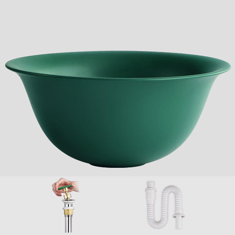 Modern Bathroom Sink Porcelain Round with Pop-Up Drain Vessel Bathroom Sink