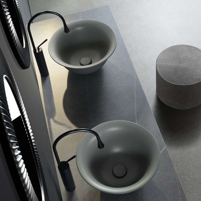 Modern Bathroom Sink Porcelain Round with Pop-Up Drain Vessel Bathroom Sink