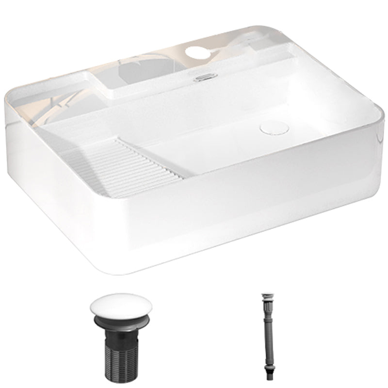 Modern Bathroom Sink Porcelain Solid Color Rectangular Vessel with Pop-Up Drain
