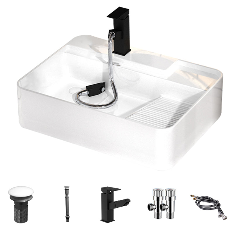 Modern Bathroom Sink Porcelain Solid Color Rectangular Vessel with Pop-Up Drain