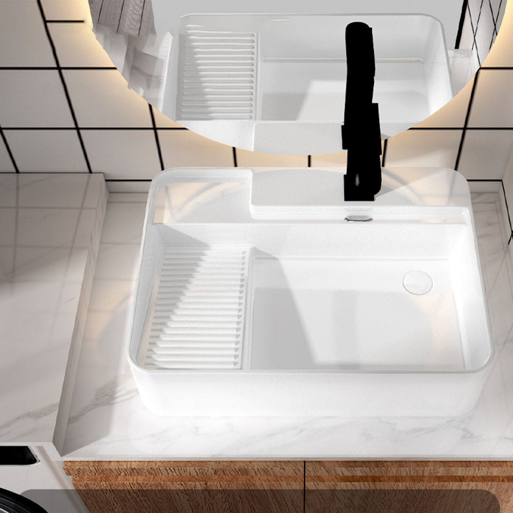Modern Bathroom Sink Porcelain Solid Color Rectangular Vessel with Pop-Up Drain
