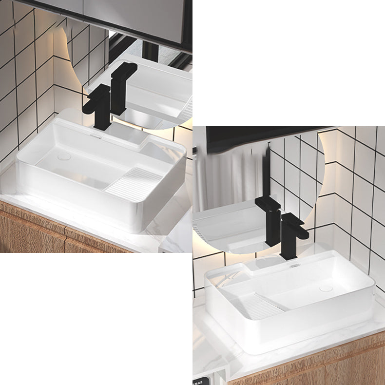 Modern Bathroom Sink Porcelain Solid Color Rectangular Vessel with Pop-Up Drain