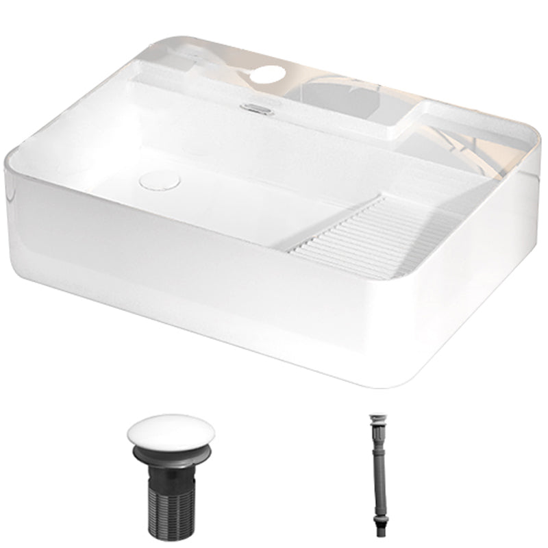 Modern Bathroom Sink Porcelain Solid Color Rectangular Vessel with Pop-Up Drain