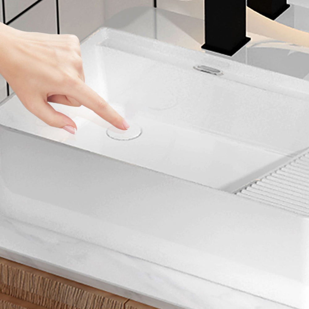 Modern Bathroom Sink Porcelain Solid Color Rectangular Vessel with Pop-Up Drain