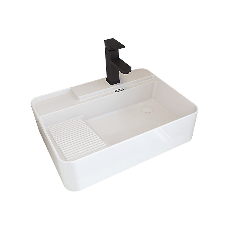 Modern Bathroom Sink Porcelain Solid Color Rectangular Vessel with Pop-Up Drain