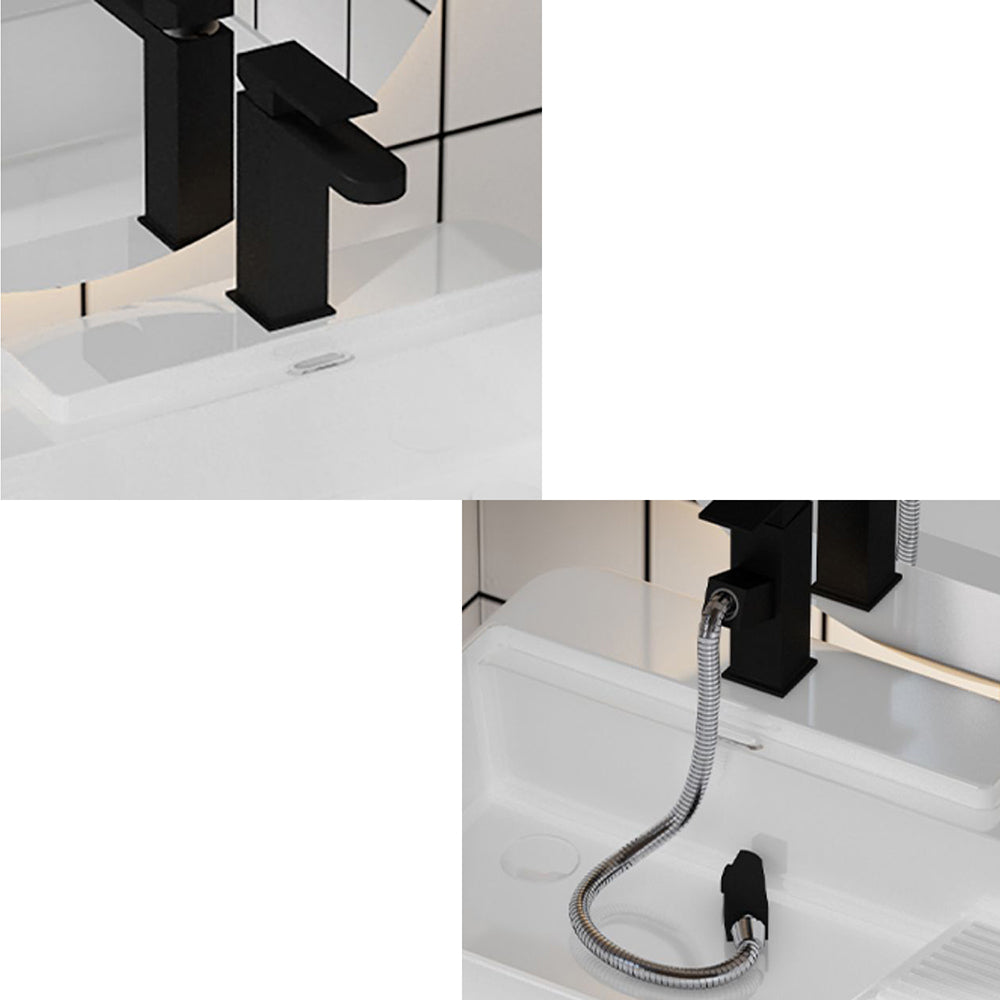 Modern Bathroom Sink Porcelain Solid Color Rectangular Vessel with Pop-Up Drain