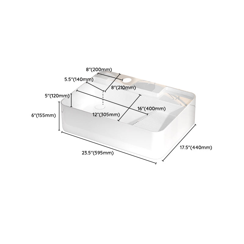 Modern Bathroom Sink Porcelain Solid Color Rectangular Vessel with Pop-Up Drain