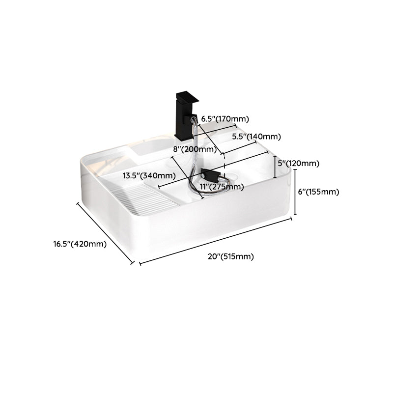 Modern Bathroom Sink Porcelain Solid Color Rectangular Vessel with Pop-Up Drain
