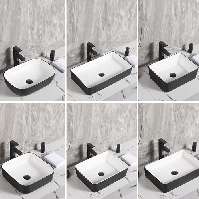 Contemporary Bathroom Sink Porcelain Pop-Up Drain Rectangular Vessel Bathroom Sink