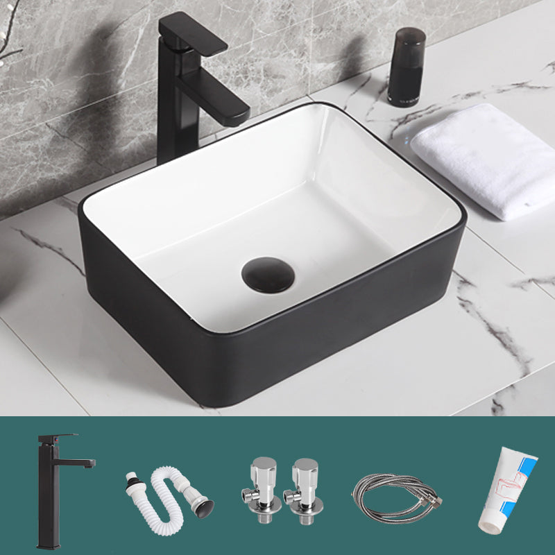 Contemporary Bathroom Sink Porcelain Pop-Up Drain Rectangular Vessel Bathroom Sink