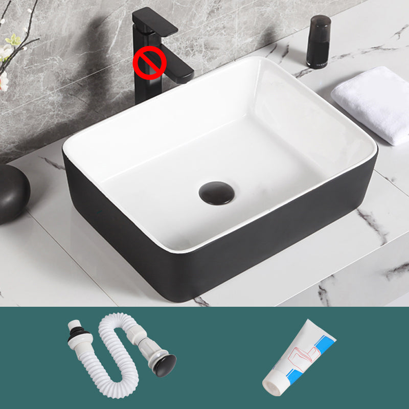 Contemporary Bathroom Sink Porcelain Pop-Up Drain Rectangular Vessel Bathroom Sink