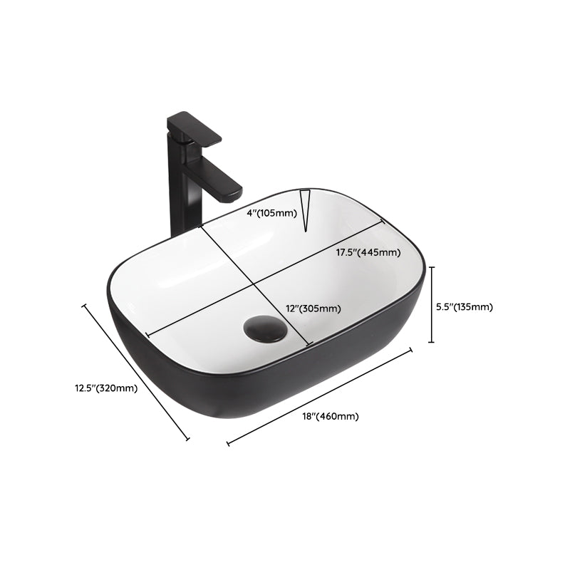 Contemporary Bathroom Sink Porcelain Pop-Up Drain Rectangular Vessel Bathroom Sink