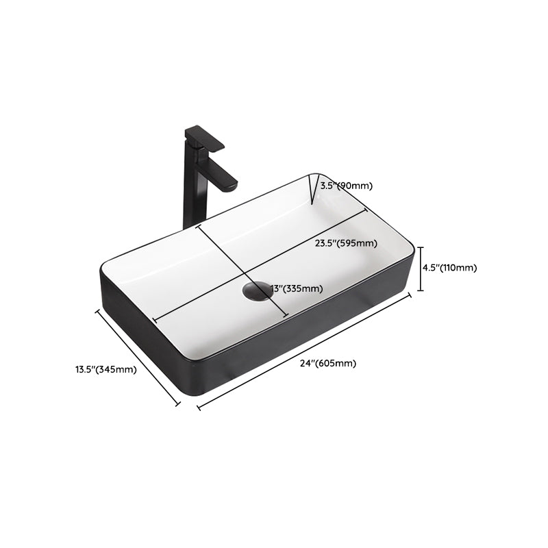 Contemporary Bathroom Sink Porcelain Pop-Up Drain Rectangular Vessel Bathroom Sink