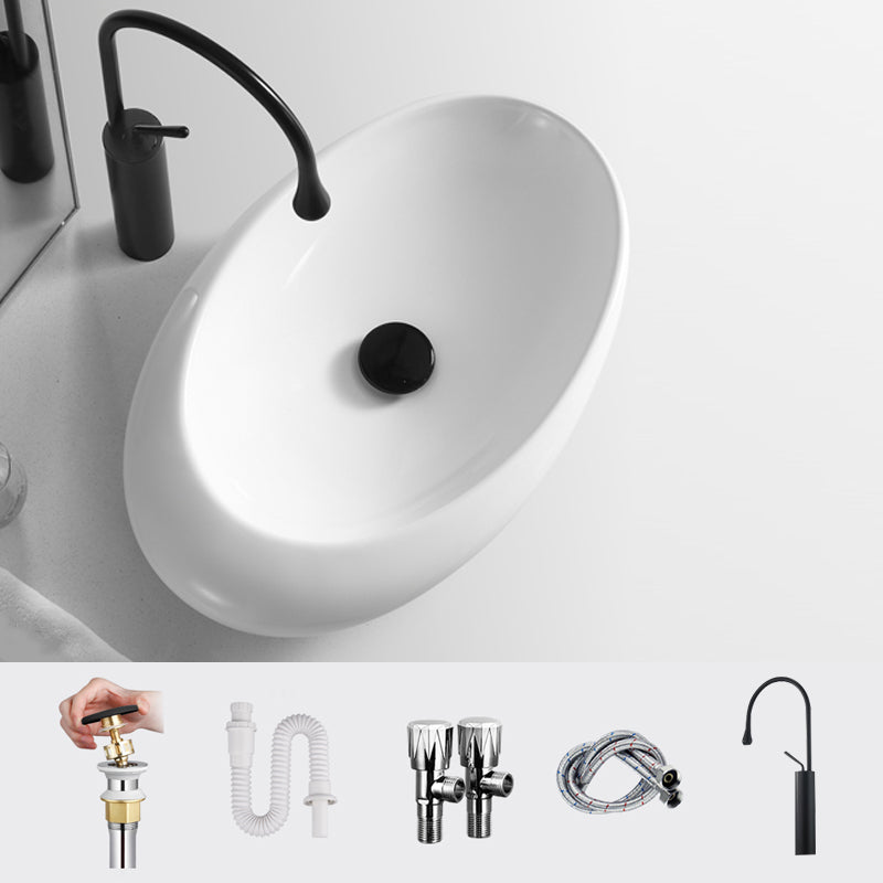 Modern Vessel Bathroom Sink Porcelain Oval Shut-Off Valve Included Vessel