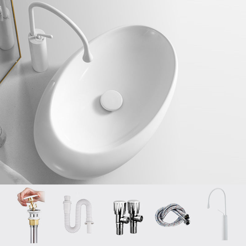 Modern Vessel Bathroom Sink Porcelain Oval Shut-Off Valve Included Vessel
