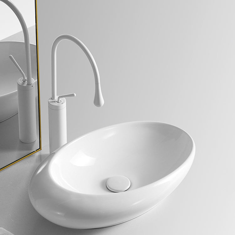 Modern Vessel Bathroom Sink Porcelain Oval Shut-Off Valve Included Vessel