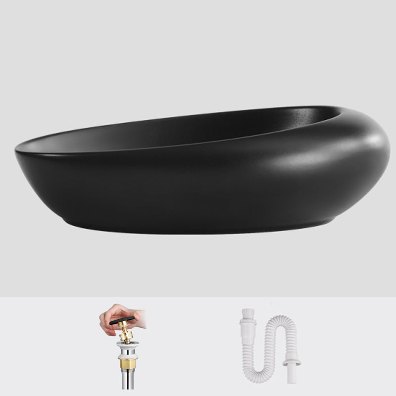 Modern Vessel Bathroom Sink Porcelain Oval Shut-Off Valve Included Vessel