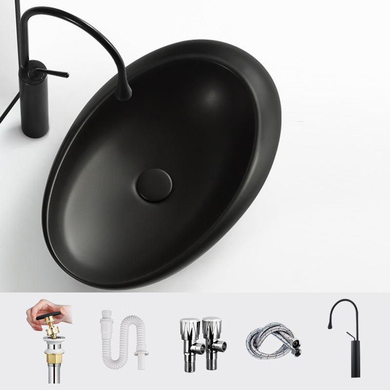 Modern Vessel Bathroom Sink Porcelain Oval Shut-Off Valve Included Vessel