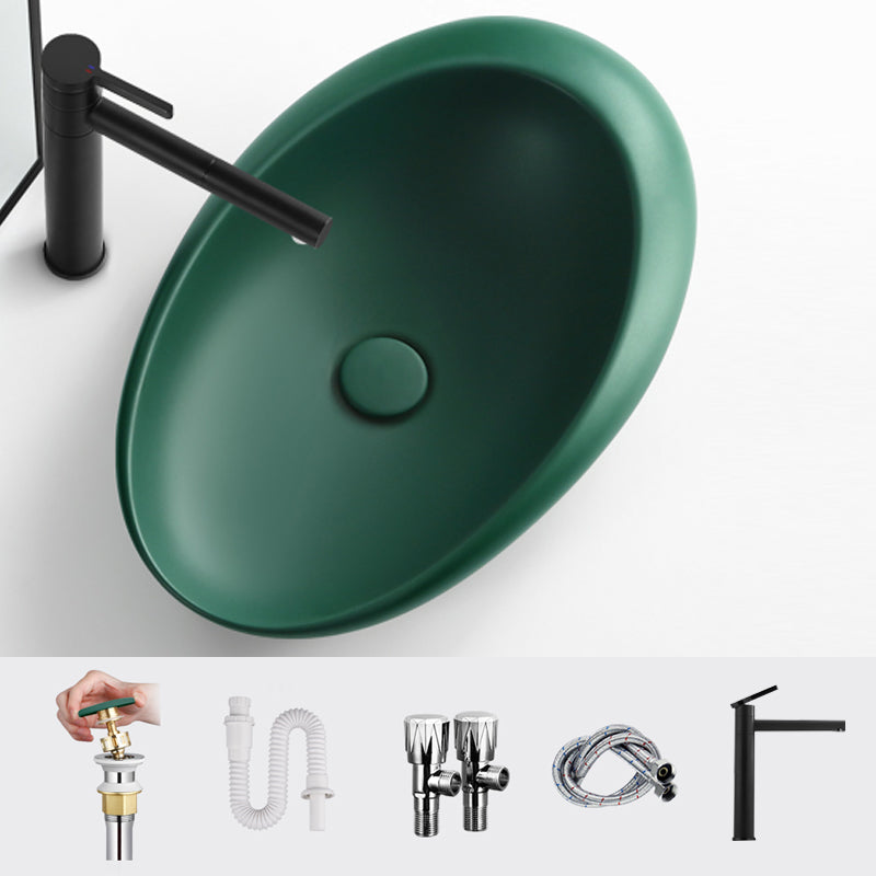 Modern Vessel Bathroom Sink Porcelain Oval Shut-Off Valve Included Vessel