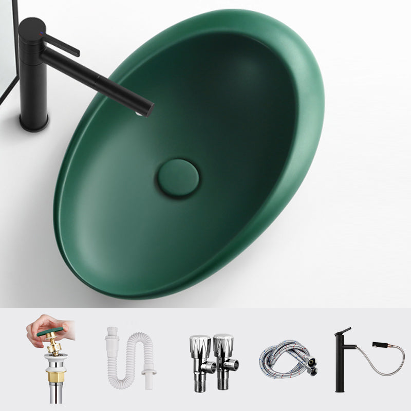 Modern Vessel Bathroom Sink Porcelain Oval Shut-Off Valve Included Vessel