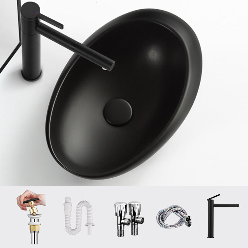 Modern Vessel Bathroom Sink Porcelain Oval Shut-Off Valve Included Vessel