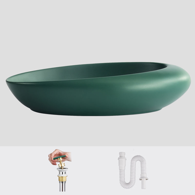 Modern Vessel Bathroom Sink Porcelain Oval Shut-Off Valve Included Vessel