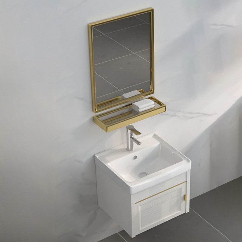 Single Sink Vanity Set Mirror Wall Mount Metal Frame Rectangle Bath Vanity with 2 Doors