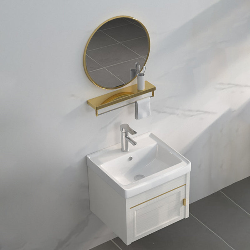 Single Sink Vanity Set Mirror Wall Mount Metal Frame Rectangle Bath Vanity with 2 Doors