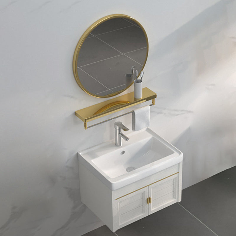 Single Sink Vanity Set Mirror Wall Mount Metal Frame Rectangle Bath Vanity with 2 Doors