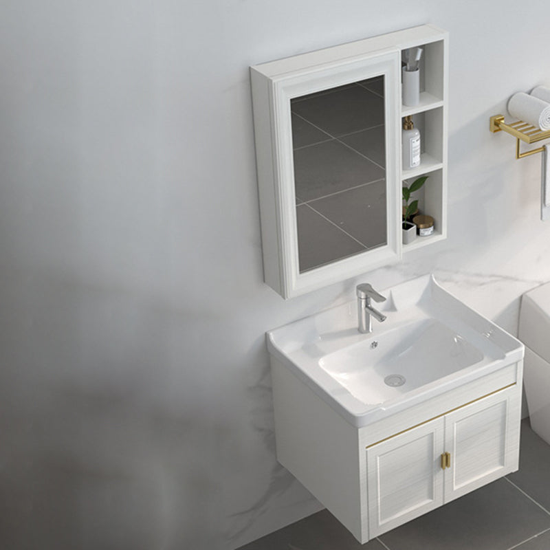 Single Sink Vanity Set Mirror Wall Mount Metal Frame Rectangle Bath Vanity with 2 Doors