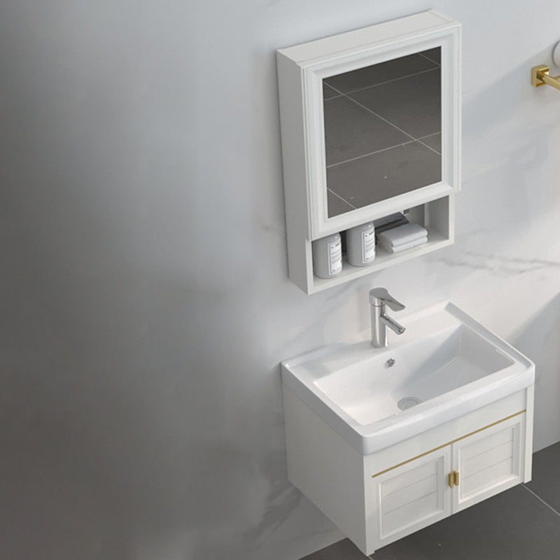 Single Sink Vanity Set Mirror Wall Mount Metal Frame Rectangle Bath Vanity with 2 Doors