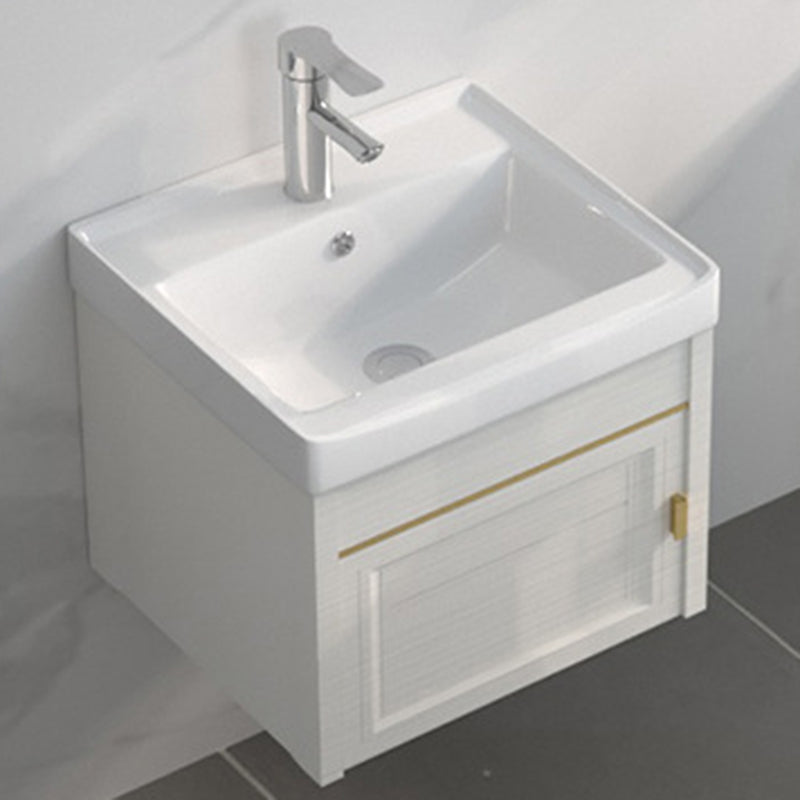 Single Sink Vanity Set Mirror Wall Mount Metal Frame Rectangle Bath Vanity with 2 Doors