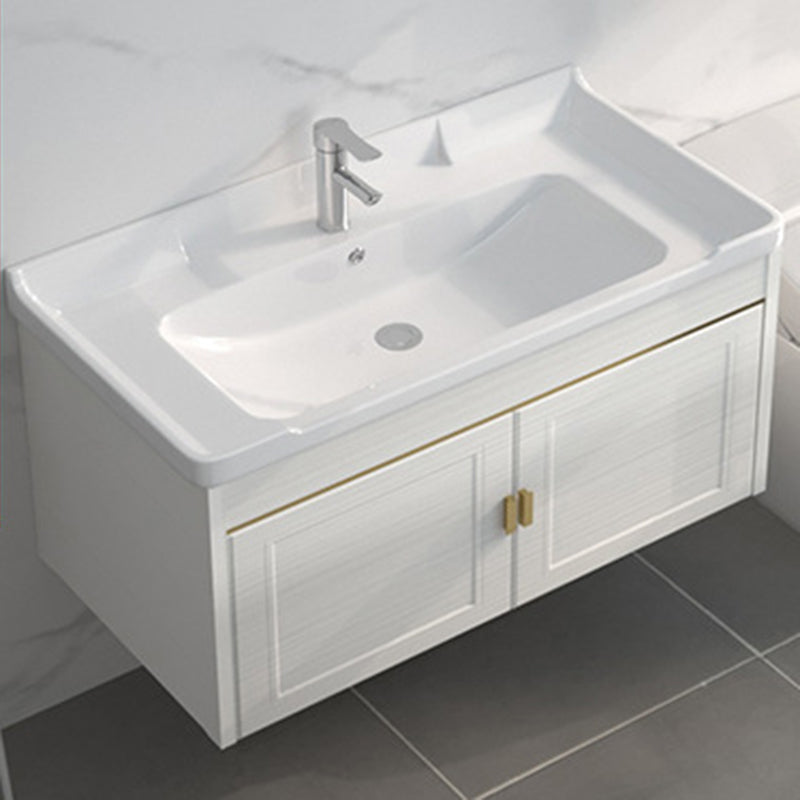 Single Sink Vanity Set Mirror Wall Mount Metal Frame Rectangle Bath Vanity with 2 Doors