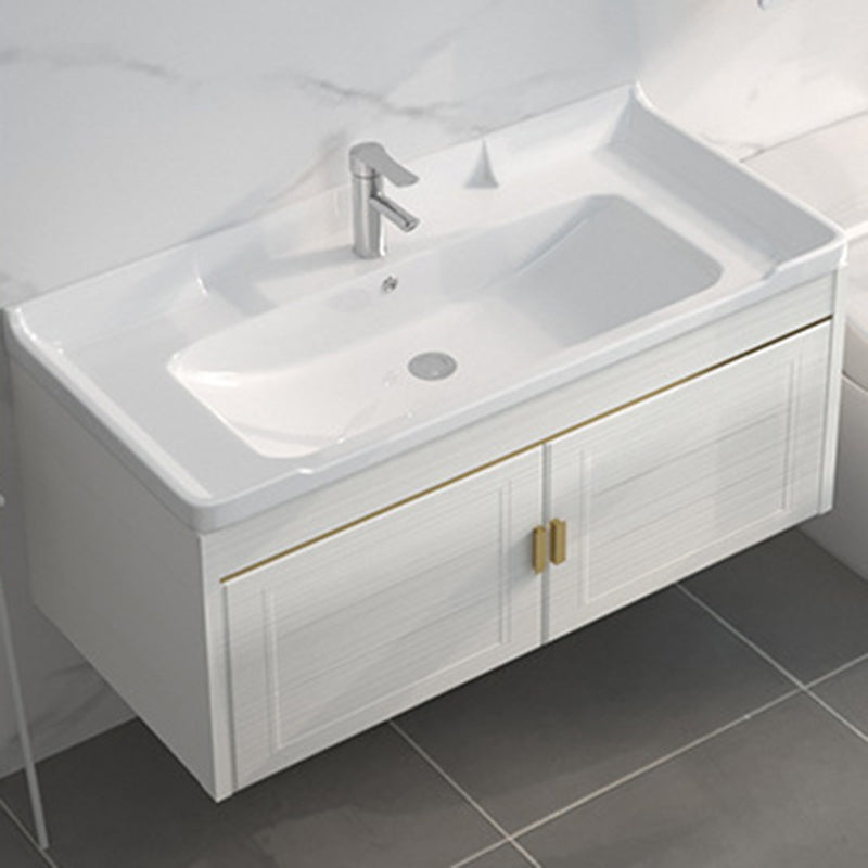 Single Sink Vanity Set Mirror Wall Mount Metal Frame Rectangle Bath Vanity with 2 Doors