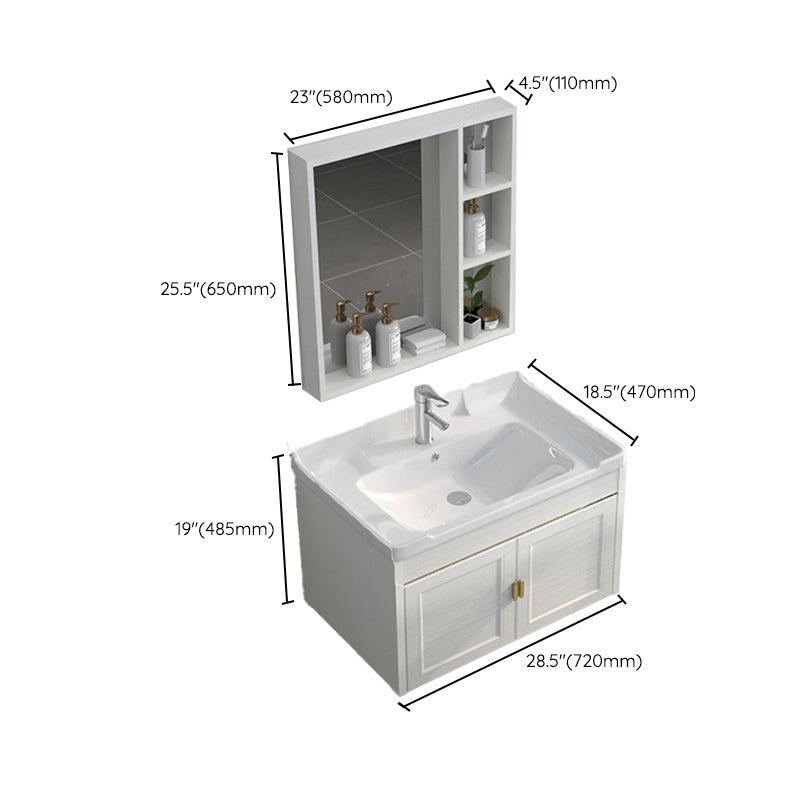 Single Sink Vanity Set Mirror Wall Mount Metal Frame Rectangle Bath Vanity with 2 Doors