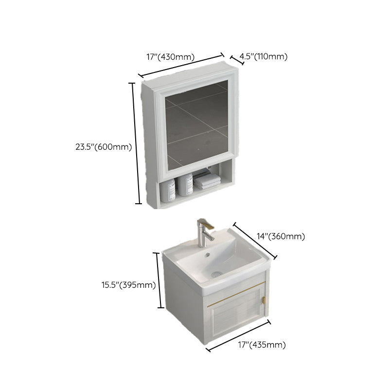 Single Sink Vanity Set Mirror Wall Mount Metal Frame Rectangle Bath Vanity with 2 Doors