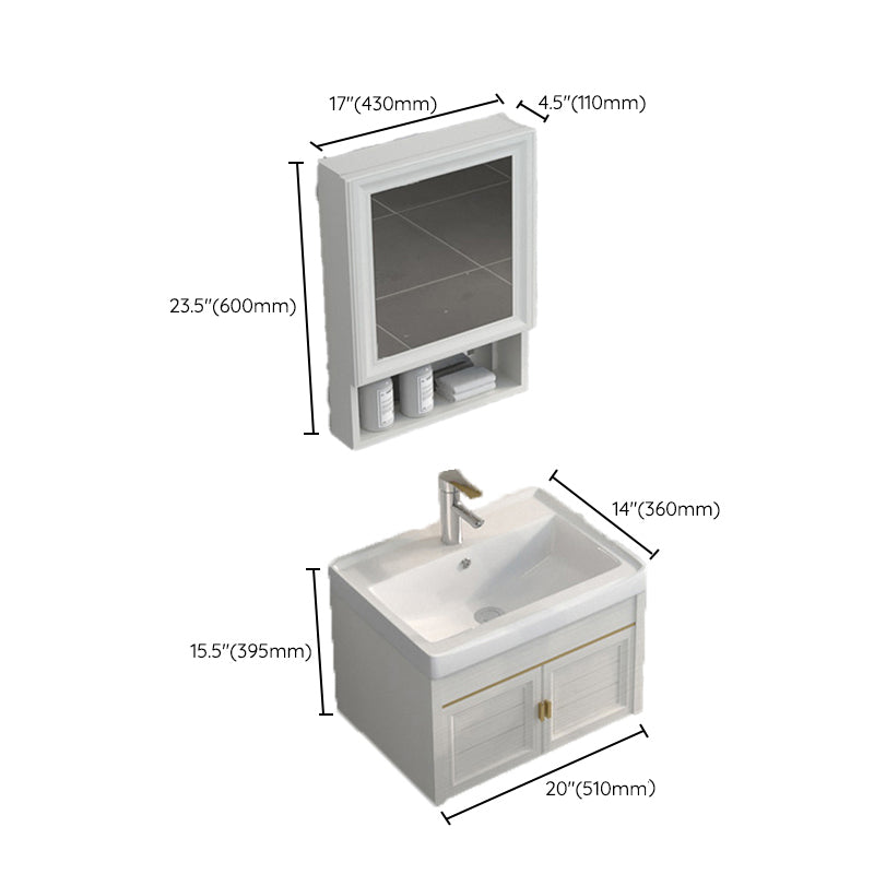Single Sink Vanity Set Mirror Wall Mount Metal Frame Rectangle Bath Vanity with 2 Doors