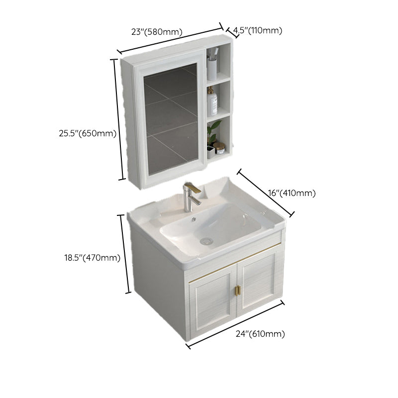 Single Sink Vanity Set Mirror Wall Mount Metal Frame Rectangle Bath Vanity with 2 Doors