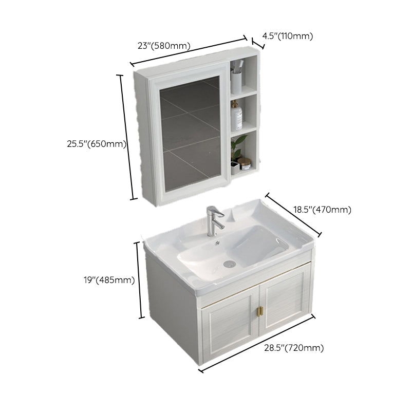 Single Sink Vanity Set Mirror Wall Mount Metal Frame Rectangle Bath Vanity with 2 Doors